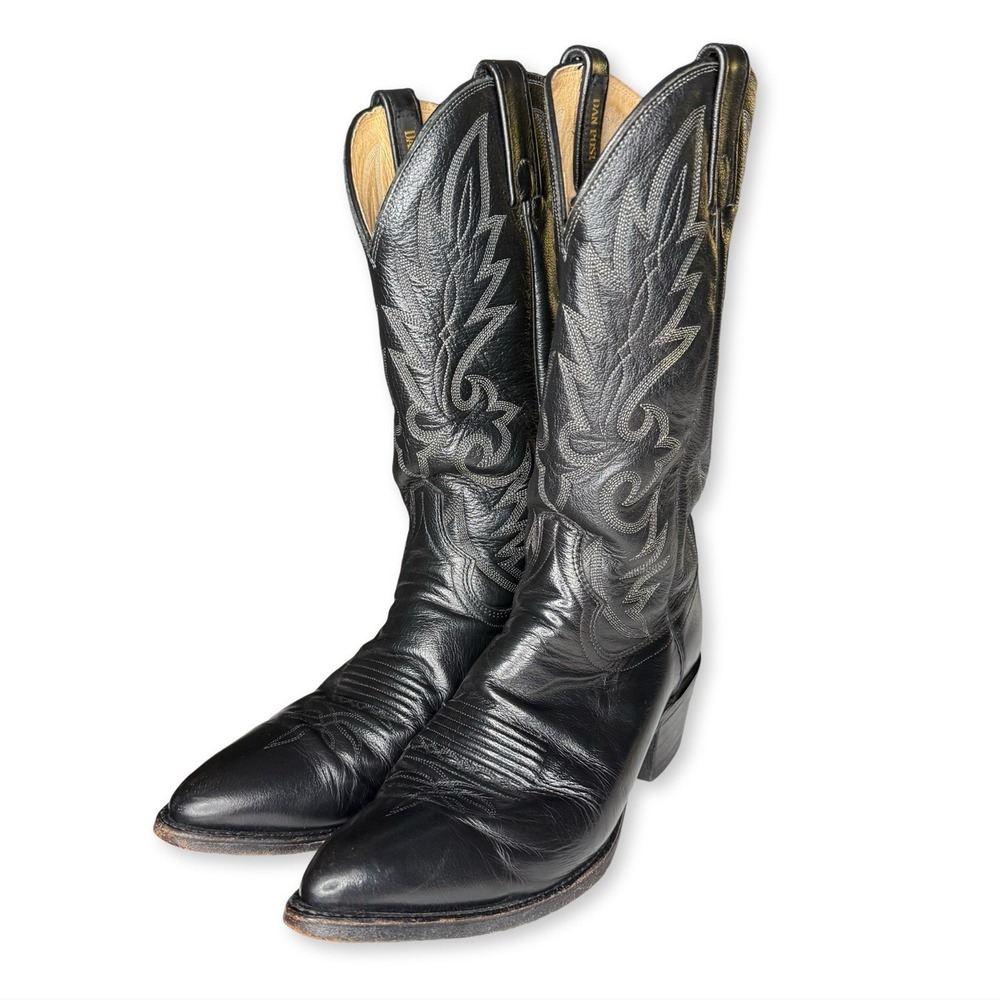 Dan Post Mens Black Leather Milwaukee Western Cowboy Boots Size 10 D